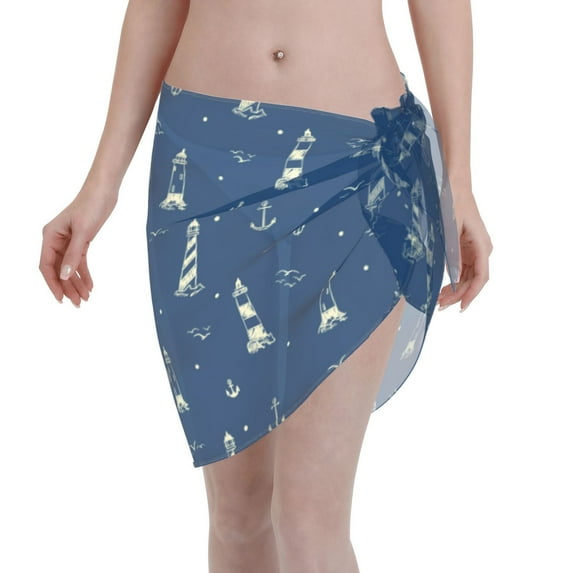 Wukai Lighthouses and Anchors Women’s Short Sarongs Beach Wrap Bikini Bottom Short Skirt Chiffon Scarf for Swimwear