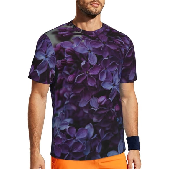 Wukai Lilac Print Men's Short-Sleeved Mesh T-Shirt,Quick-Dry Short Sleeve Workout T-Shirt-XX-Large