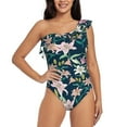 thumbnail image 1 of Wukai Lilies Flowers Chic One Shoulder Swimwear with Ruffle Design and Tummy Control Skirt: Fashionable, Supportive, Comfortable for Beach-X-Large, 1 of 7