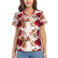 thumbnail image 1 of Wukai Lilies Flowers Classic V-Neck T-Shirt for Women: Comfortable, Stylish, and Versatile Wardrobe Essential-Large, 1 of 1