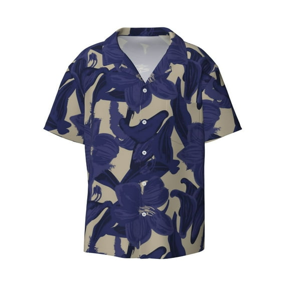 Wukai Lilies Flowers Men's Casual Short-Sleeve Button Down Shirt - Lightweight Summer Dress Shirt for Daily Wear-3X-Large