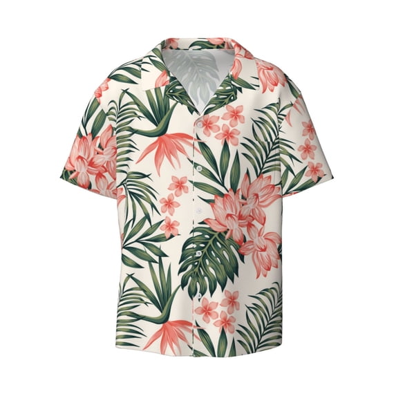 Wukai Lilies Flowers Men's Casual Short-Sleeve Button Down Shirt - Lightweight Summer Dress Shirt for Daily Wear-XX-Large
