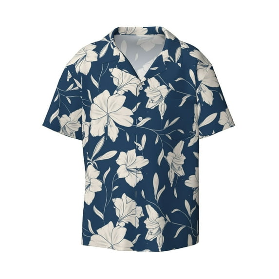 Wukai Lilies Flowers Men's Casual Short-Sleeve Button Down Shirt - Lightweight Summer Dress Shirt for Daily Wear-