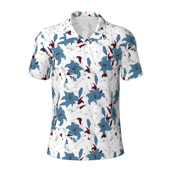 Wukai Lilies Flowers Men’s Polo Shirts,Quick-Dry Athletic Shirt,Classic Fit Shirts-Large