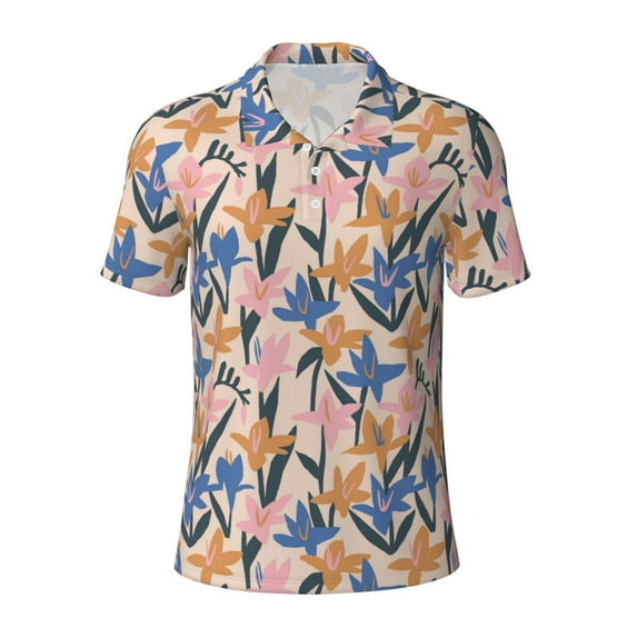 Wukai Lilies Flowers Men’s Polo Shirts,Quick-Dry Athletic Shirt,Classic Fit Shirts-X-Large