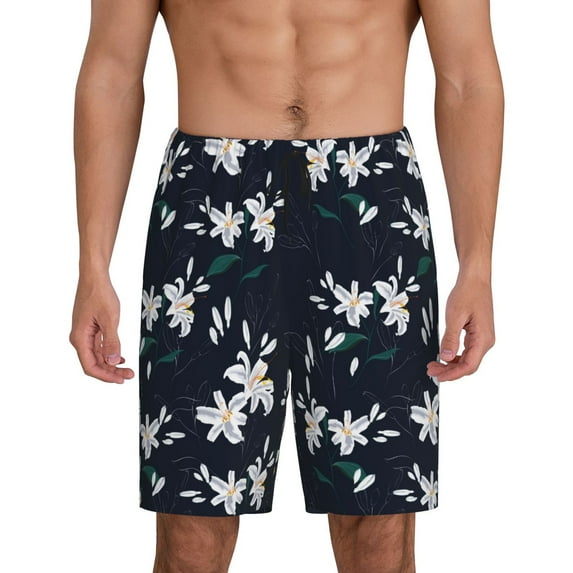 Wukai Lilies Flowers Men’s Short Pajama Pants With Pockets Soft Sleep Pj Shorts for Men-3X-Large