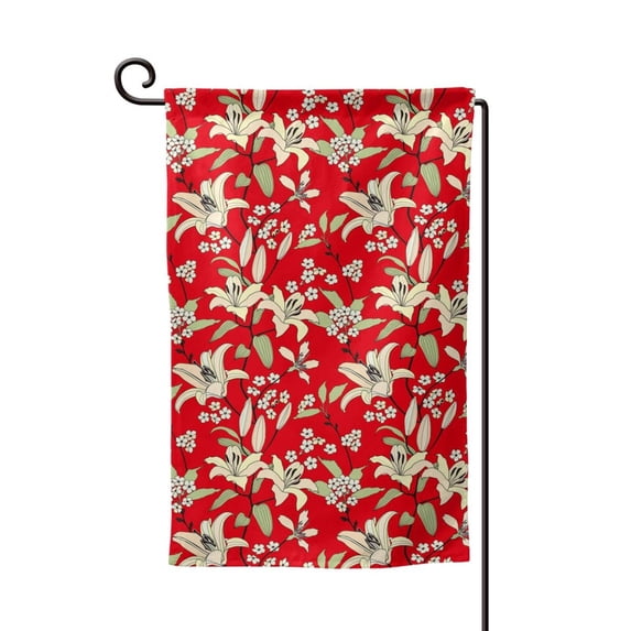 Wukai Lilies Flowers Print Garden Flag 12.5x18 Inch Double Sided Sun-resistant Rain-resistant, Wrinkle-resistant Colorfast(Only Flag)