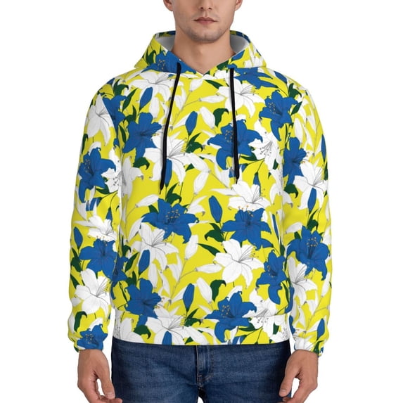 Wukai Lilies Flowers Print Men Hoodies Fleece Sweatshirts Long Sleeve Sweaters Pullover Fall Outfits Winter Clothes-Small