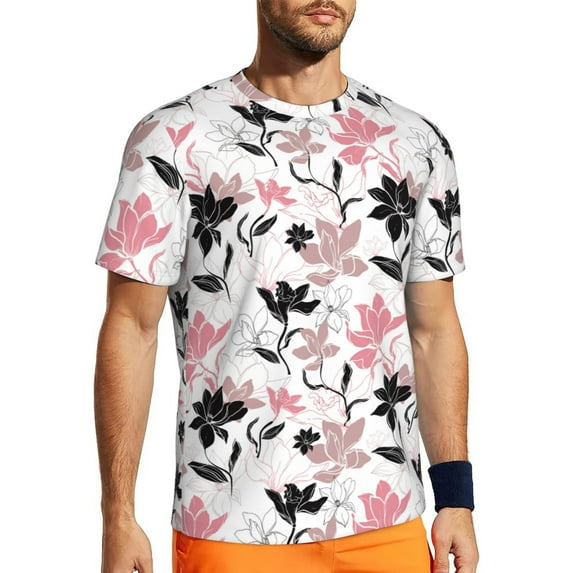 Wukai Lilies Flowers Print Men's Short-Sleeved Mesh T-Shirt,Quick-Dry Short Sleeve Workout T-Shirt-4X-Large