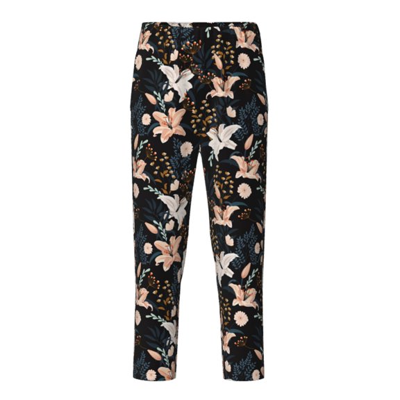 Wukai Lilies Flowers Print Teenagers' Pajama Pant Sleep Pajama Lounge Pant PJ Bottoms with Pockets and Button Fly(Available in Big & Tall)-XS(5-6)