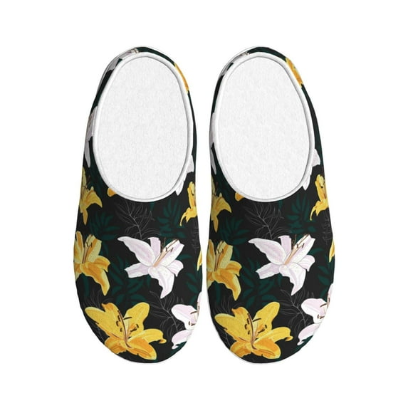 Wukai Lilies Flowers Print Women's Indoor Bedroom Slipper Slip On Shoes, Unisex House Shoes with Anti-Skid Sole for Men, Gift for Women Men-46/47