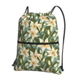 thumbnail image 1 of Wukai Lilies Flowers Waterproof Drawstring Backpack with Zipper Pocket,Large Foldable Gym Bag for Women and Men, Perfect for Sports, Yoga, and Travel, 1 of 8