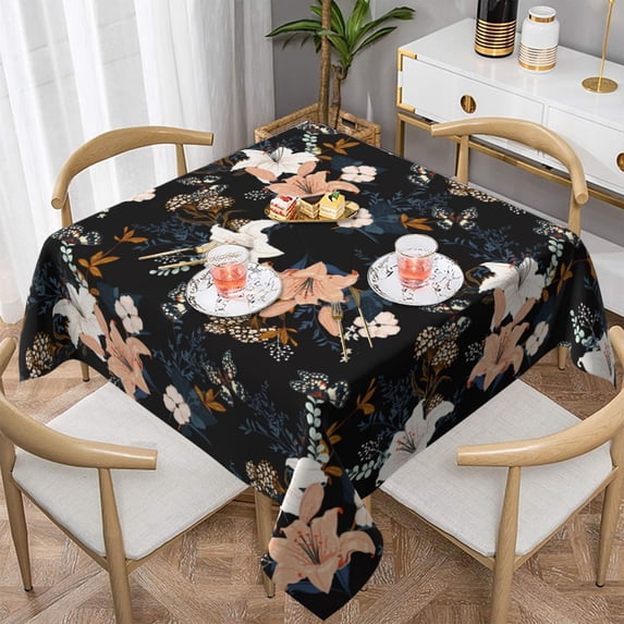 Wukai Lilies Flowers Waterproof Tablecloth for Kitchen Dining, Fits Square Tables for 2-4 Seats -54"x54"
