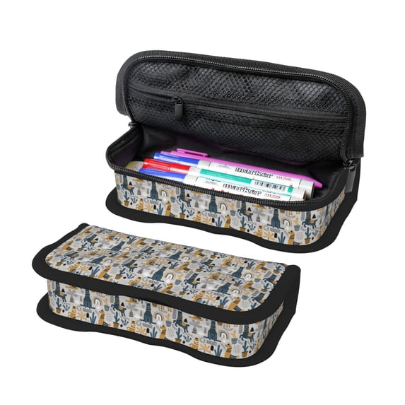 Wukai Llama and Cactus1 Print Big Capacity Pencil Case, Upgraded Canvas Pencil Pouch Large Pencil Bag Organizer,Aesthetic Supply
