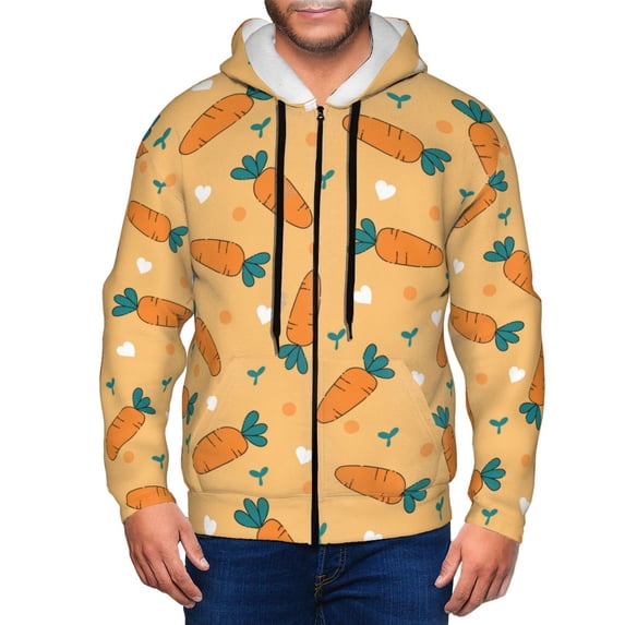 Wukai Love Carrot Print Men's Zip-Up Hoodie,Fleece Full-Zip Hoodie for Men, Hooded Sweatshirt-Large