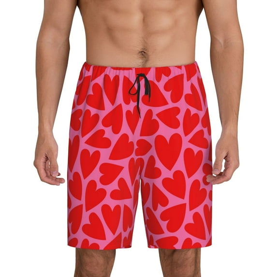 Wukai Love Heart Men’s Short Pajama Pants With Pockets Soft Sleep Pj Shorts for Men-Large