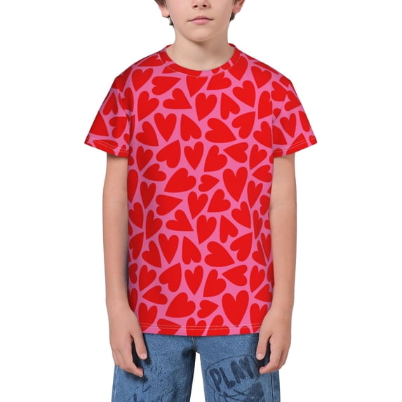 Wukai Love Heart Youth Unisex Short Sleeve T-Shirt for Boys, Girls, Teens, and Kids-X-Large