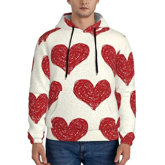 Wukai Love Print Men Hoodies Fleece Sweatshirts Long Sleeve Sweaters Pullover Fall Outfits Winter Clothes-3X-Large