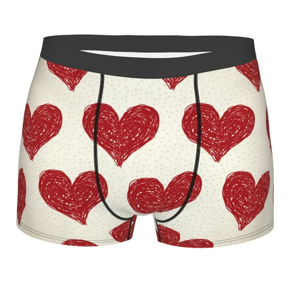 Wukai Love Print Men’s Underwear Breathable Boxer Briefs, Moisture Wicking & Breathable-Large