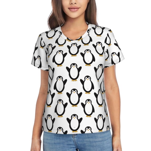 Wukai Lovely Penguin Classic V-Neck T-Shirt for Women: Comfortable, Stylish, and Versatile Wardrobe Essential-Medium