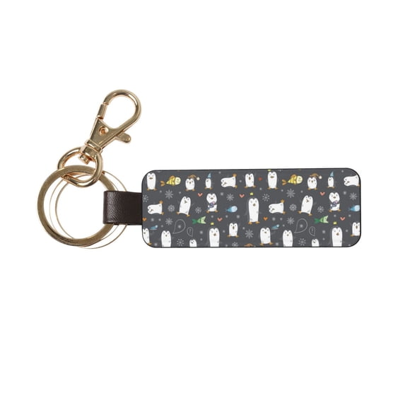 Wukai Lovely Penguin Print Leather Car Keychain, Universal Key Fob Keychain, Leather Key Chain Holder for Men and Women,360 Degree Rotatable