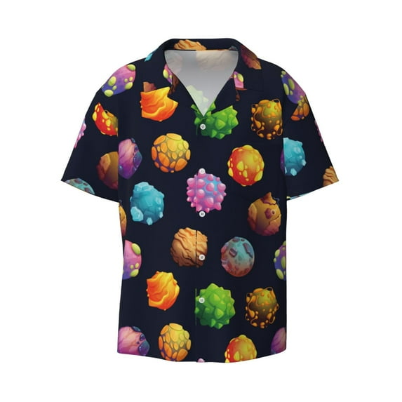 Wukai Lovely Planet Men's Casual Short-Sleeve Button Down Shirt - Lightweight Summer Dress Shirt for Daily Wear-4X-Large