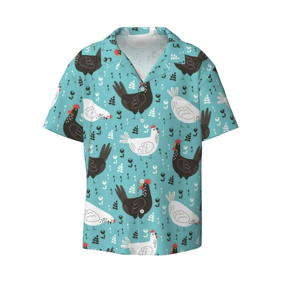 Wukai Lovely Roosters Men's Casual Short-Sleeve Button Down Shirt - Lightweight Summer Dress Shirt for Daily Wear-4X-Large