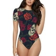 thumbnail image 1 of Naloa Roses Skulls Women's Short-Sleeved Onesie, One-Piece Swimsuit for Parties, dates, clubs - XX-Large, 1 of 9