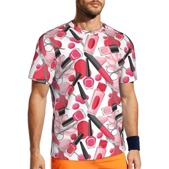 Wukai Makeup Print Men's Short-Sleeved Mesh T-Shirt,Quick-Dry Short Sleeve Workout T-Shirt-XX-Large