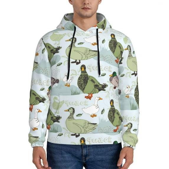 Wukai Mallard Ducks Wild Birds Print Men Hoodies Fleece Sweatshirts Long Sleeve Sweaters Pullover Fall Outfits Winter Clothes-4X-Large