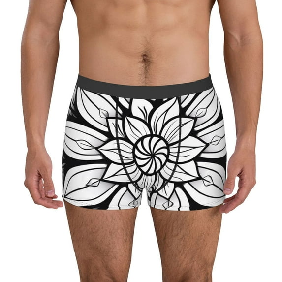 Wukai Mandala Floral Line Art Print Men’s Underwear Breathable Boxer Brief for Men, Moisture Wicking & Breathable-XX-Large