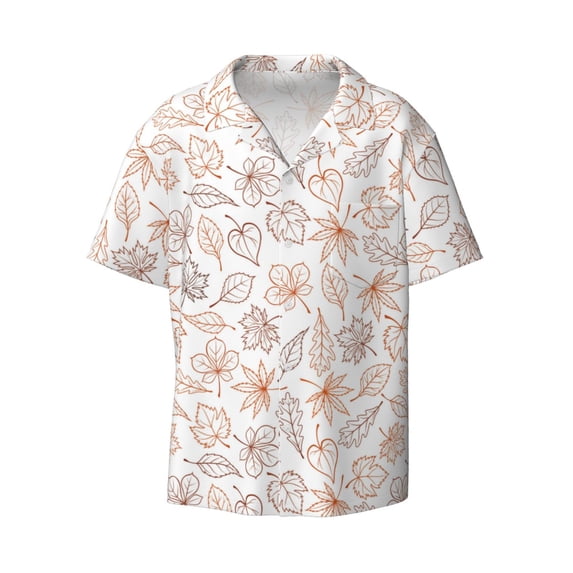 Wukai Maple Leaves Men's Casual Short-Sleeve Button Down Shirt - Lightweight Summer Dress Shirt for Daily Wear-4X-Large
