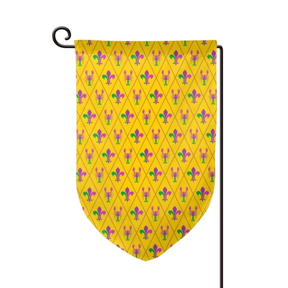Wukai Mardi Gras Crayfish and Fleur de lis Print Garden Flag 12.5x18 Inch Double Sided Sun-resistant Rain-resistant, Wrinkle-resistant Colorfast(Only Flag)