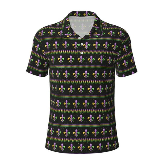 Wukai Mardi Gras Fleur de Lis Men’s Polo Shirts,Quick-Dry Athletic Shirt,Classic Fit Shirts-XX-Large