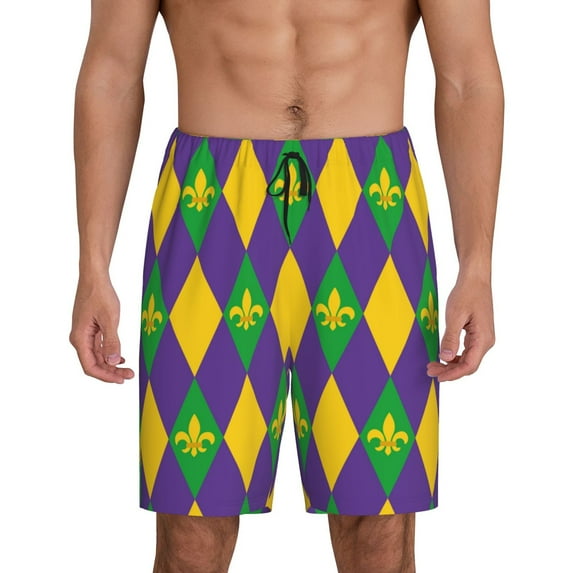 Wukai Mardi Gras Men’s Short Pajama Pants With Pockets Soft Sleep Pj Shorts for Men-4X-Large