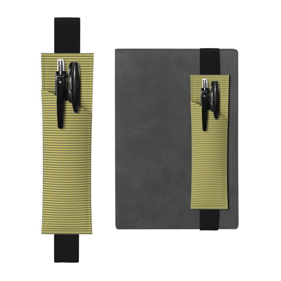 Wukai Mardi Gras Purple Yellow Plaid Adjustable Elastic Band Leather Pen Holder,Pencil Holder,Pen Sleeve Pouch for Notebooks,Planners,and Books
