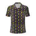 thumbnail image 1 of Wukai Mardi Gras Shiny Green Purple Men’s Polo Shirts,Quick-Dry Athletic Shirt,Classic Fit Shirts-Small, 1 of 8
