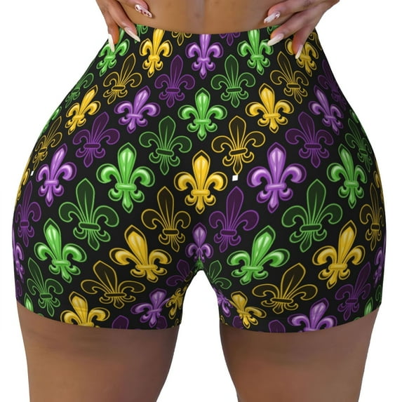 Wukai Mardi Gras1 Print Pack Biker Shorts for Women Yoga Workout Gym Running Scrunch Active Shorts-