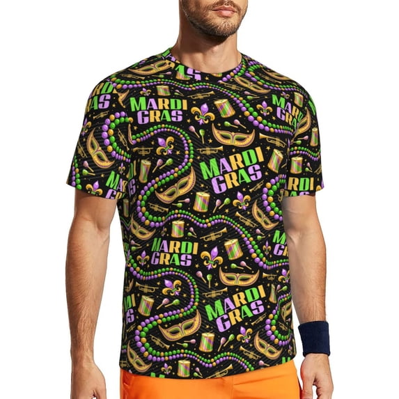 Wukai Mardi Gras3 Print Men's Short-Sleeved Mesh T-Shirt,Quick-Dry Short Sleeve Workout T-Shirt-