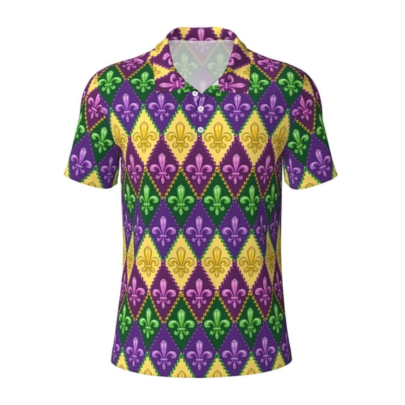 Wukai Mardi Gras4 Men’s Polo Shirts,Quick-Dry Athletic Shirt,Classic Fit Shirts-3X-Large