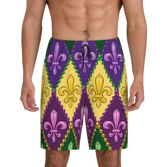 Wukai Mardi Gras4 Men’s Short Pajama Pants With Pockets Soft Sleep Pj Shorts for Men-XX-Large