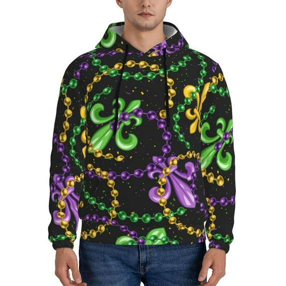 Wukai Mardi Gras6 Print Men Hoodies Fleece Sweatshirts Long Sleeve Sweaters Pullover Fall Outfits Winter Clothes-X-Large