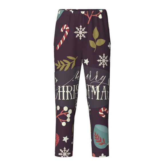 Wukai Merry Christmas Print Teenagers' Pajama Pant Sleep Pajama Lounge Pant PJ Bottoms with Pockets and Button Fly(Available in Big & Tall)-Small