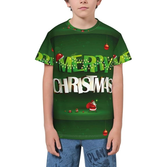 Wukai Merry Christmas Youth Unisex Short Sleeve T-Shirt for Boys, Girls, Teens, and Kids-Medium