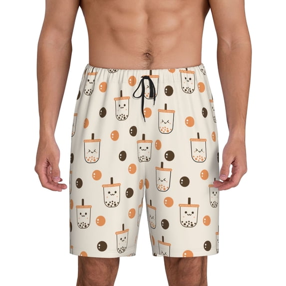 Wukai Milk Tea Men’s Short Pajama Pants With Pockets Soft Sleep Pj Shorts for Men-