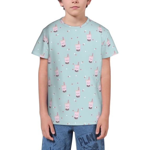Wukai Milk Tea Youth Unisex Short Sleeve T-Shirt for Boys, Girls, Teens, and Kids-Small