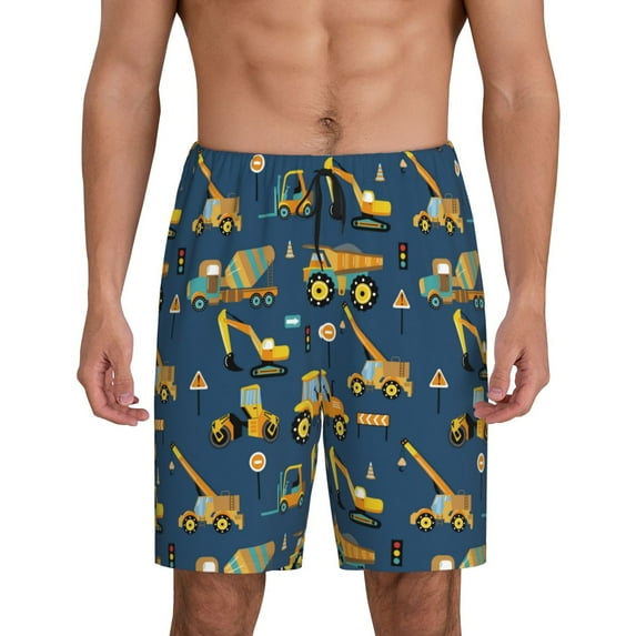 Wukai Modern Excavator Men’s Short Pajama Pants With Pockets Soft Sleep Pj Shorts for Men-4X-Large