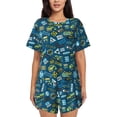 thumbnail image 1 of "Wukai Modern Excavator Women's Pajama Set - Short-Sleeve Top and Shorts with Elastic Waistband and Pockets for Loungewear, Yoga, and Casual Wear-X-Large, 1 of 8