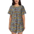 thumbnail image 1 of Wukai Modern Excavator Print Women's Pajama Set - Short-Sleeve Top and Shorts with Elastic Waistband and Pockets for Loungewear, Yoga, and Casual Wear-XX-Large, 1 of 6