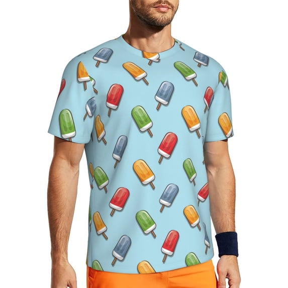 Wukai Modern Ice Cream Print Men's Short-Sleeved Mesh T-Shirt,Quick-Dry Short Sleeve Workout T-Shirt-3X-Large